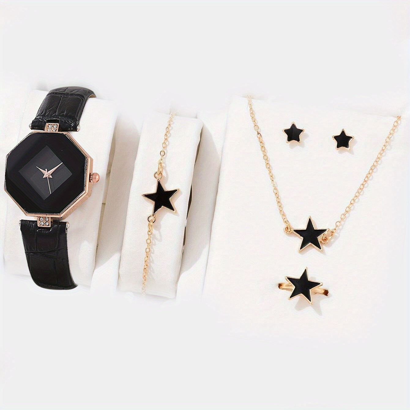 1pc Polygon Quartz Watch & 5pcs Necklace Set
