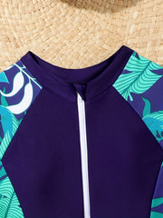 Girls Zip Long Sleeve One Piece Swimsuit