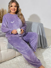 Women's Plus Eyelash Embroidered Flannel Top & Joggers Pajama Set