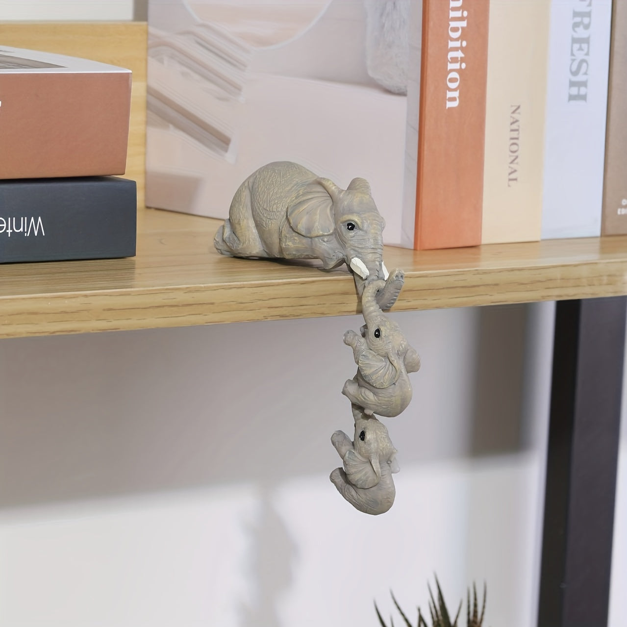 3pcs Elephant Nanny Mother & Babies Yard Decoration Resin Statues