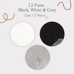 12 Pairs Non Slip Gripper Socks for Kids Basic Style
