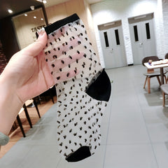 3 Pairs Polka Dot & Striped Sheer Mesh Mid Tube Socks Women's Stockings