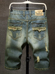 Mens Vintage Ripped Jeans Royal Straight Fit Shorts For Summer