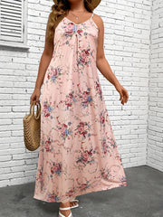 Floral Print V Neck Backless Maxi Cami Dress