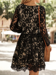 Lace Long Sleeve Surplice Neck Dress