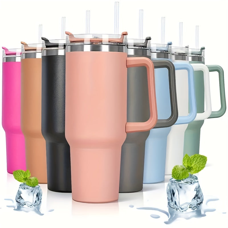 40oz Straw Tumbler With Handle Vacuum Flask Double Wall Stainless Steel Cup