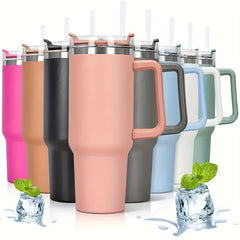 40oz Straw Tumbler With Handle Vacuum Flask Double Wall Stainless Steel Cup