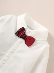 Baby Girls 2pcs Casual Shirt With Bow Plaid Bib Pants Set