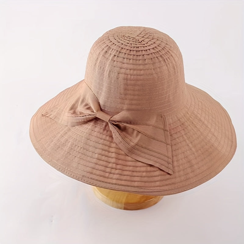 Women's Wide Brim UV Protection Sun Hat with Bowknot