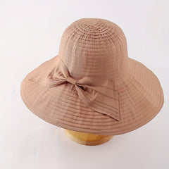 Women's Wide Brim UV Protection Sun Hat with Bowknot