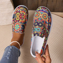 Floral & Skull Pattern Canvas Shoes Low Top Slip On Sneakers
