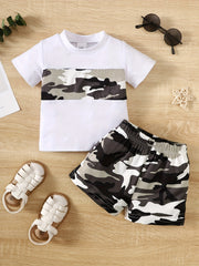 Toddler Boys Block Short Sleeve Top & Shorts Set Camo Print Summer Outfits
