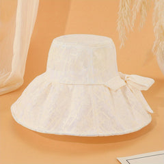 Beige Lace Embroidery Sun Hat Mesh Bucket Hat