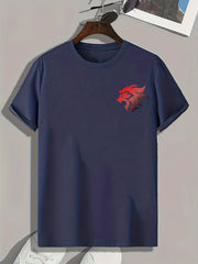 Lion Head Print Men's Comfy T shirt Active Stretch Tee For Summer