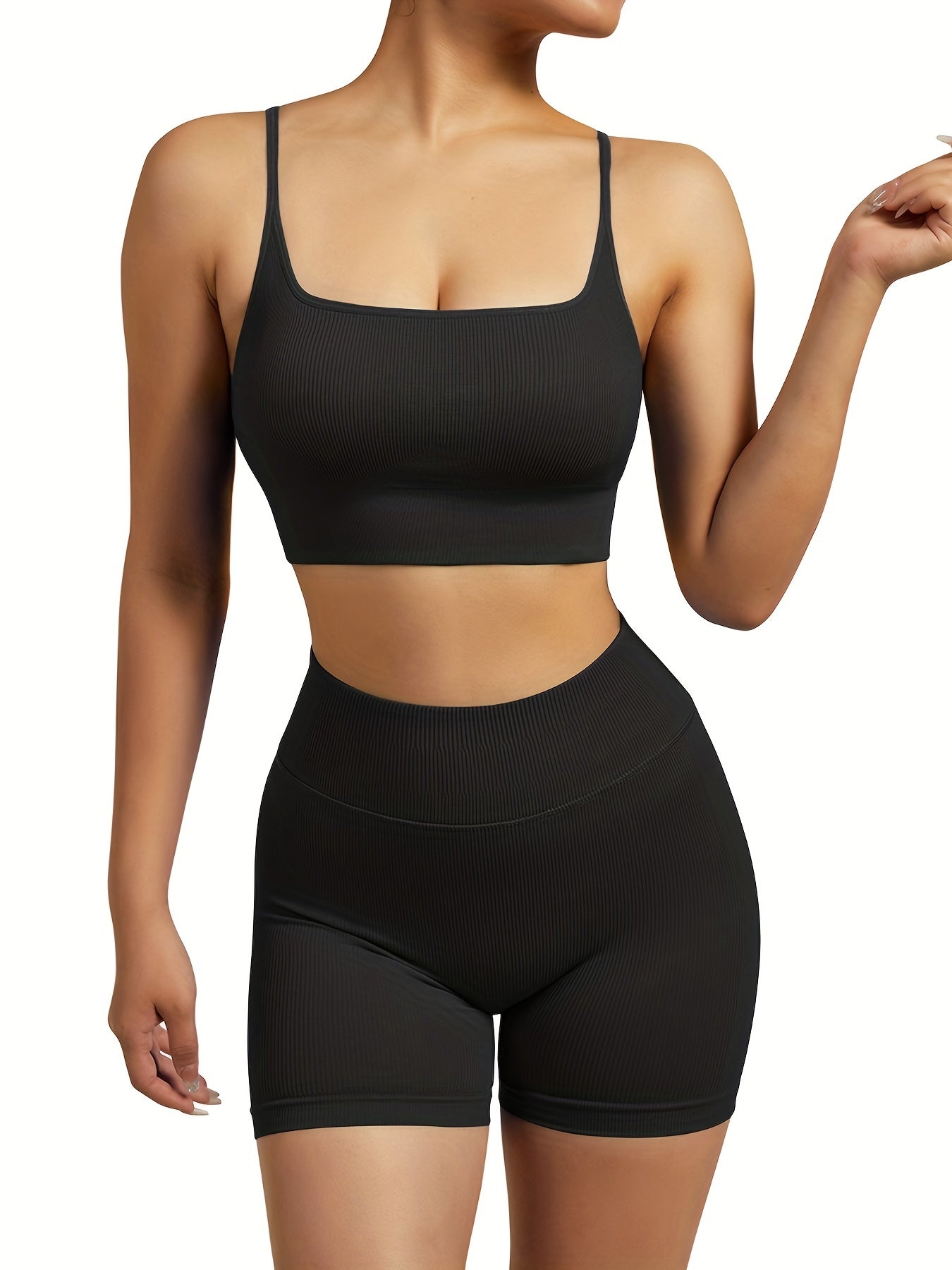 2pcs Yoga Set Sports Bra & Butt Lift Shorts Women's Activewear