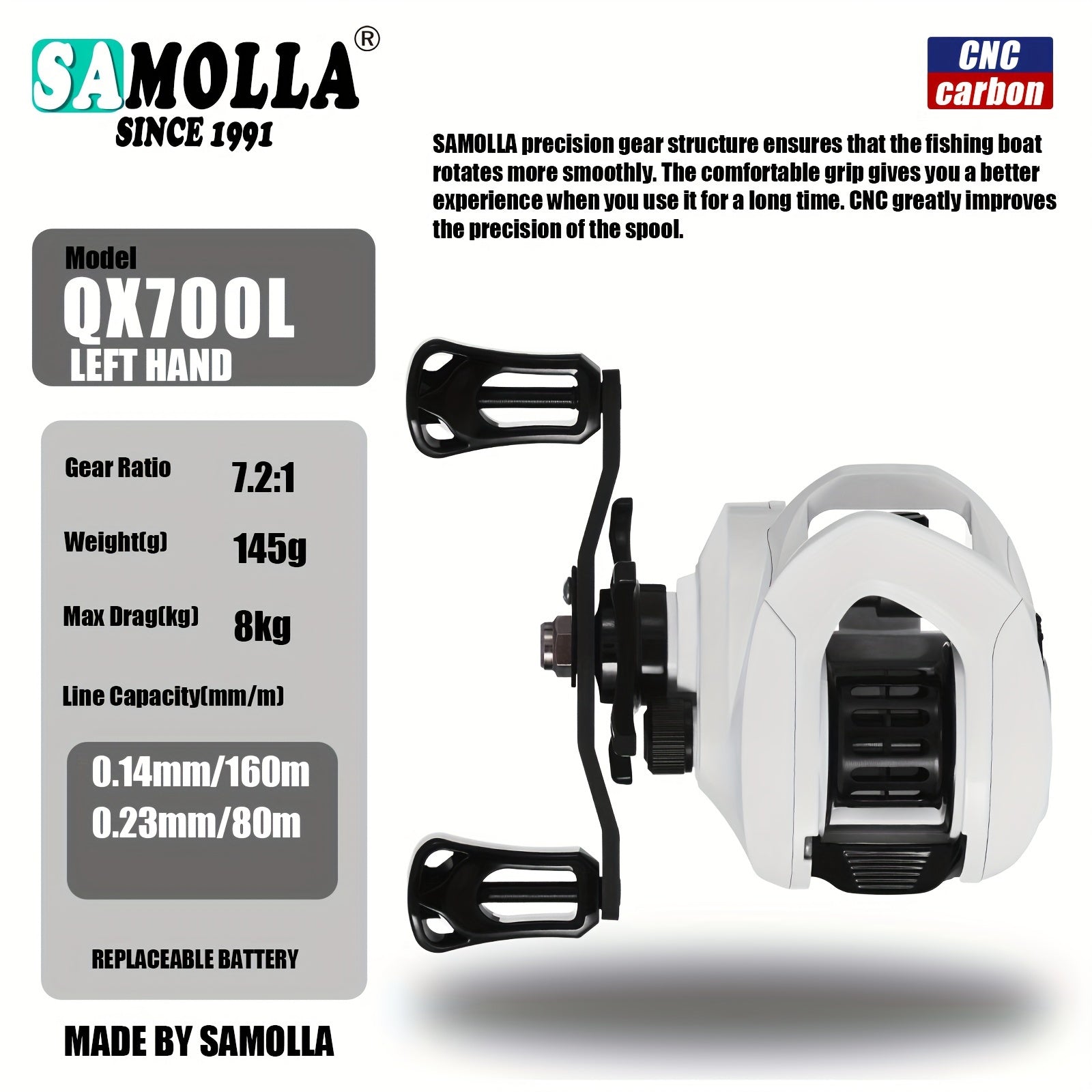 Waterproof Light Baitcasting Reel 7.2:1 Gear Ratio Fishing Reel