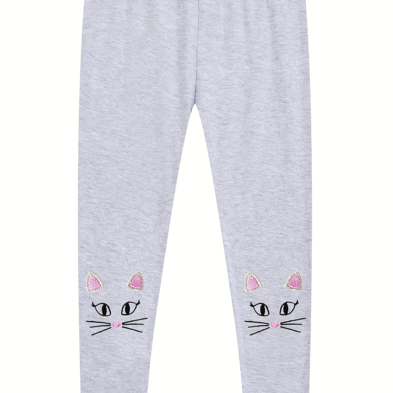 Girls Leggings Kitten Embroidery Slim Fit Casual Trousers