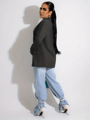 Solid Blazer One Button Shawl Collar Long Sleeve Outerwear
