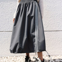 Striped Print Drawstring Skirts Casual Elastic Waist Maxi Skirts