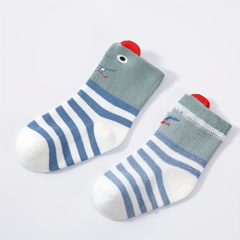 5pairs Boys Kids Cartoon Crew Socks Mesh Breathable Sweat Absorbing