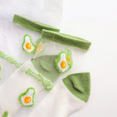 5 Pairs Avocado Pattern Crystal Glass Socks for Women