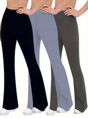3Pcs Flared Legs Yoga Pants High Stretch Solid Casual Sports Trouser