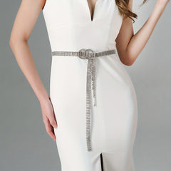 Crystal Chain Belts For Women Rhinestone O Ring Waistband Belt For Dress