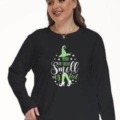 Halloween Lounge Top Witch Hat Print Long Sleeve Pajama