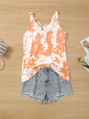 Tie Dye Cross Twist Tank Top Sleeveless Summer Casual Women's Clothing