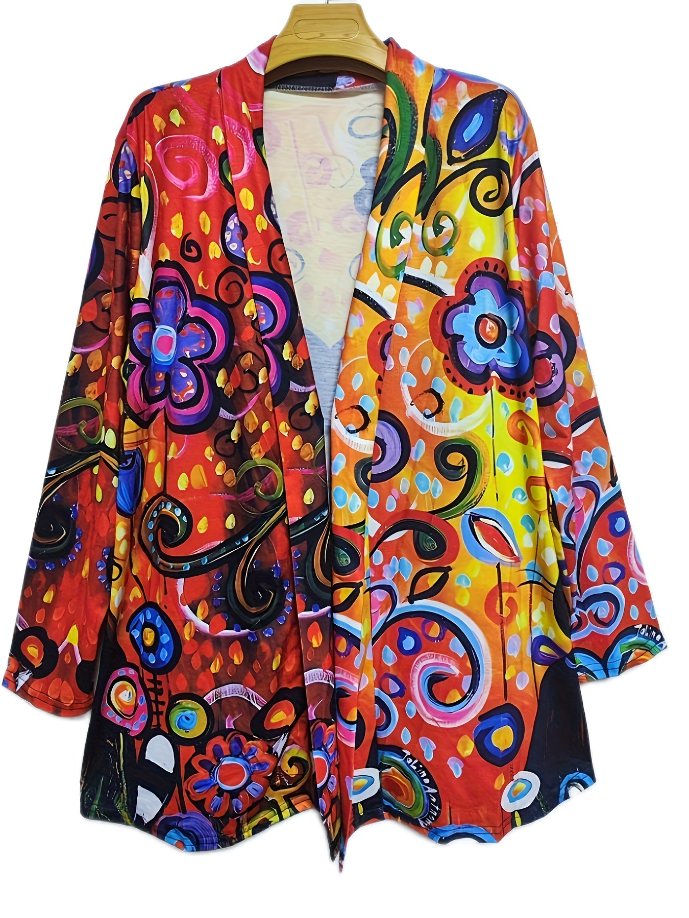 Cat & Floral Print Open Front Cardigan