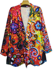 Cat & Floral Print Open Front Cardigan