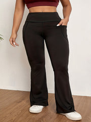 Sports Pants Women's Plus Solid High Rise Fitness Flared Leg Pants
