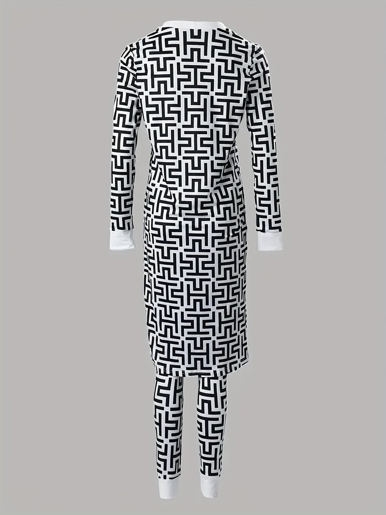 Greek Print 3-Piece Set: Crop Top, Pants & Open Front