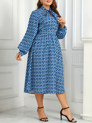 Dress Women's Plus Geometric Print Lantern Sleeve A line Maxi Dress