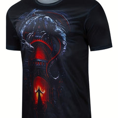 Gothic Skeleton Graphic T-shirt for Men Vintage 3D Print Stretchy Crew Neck