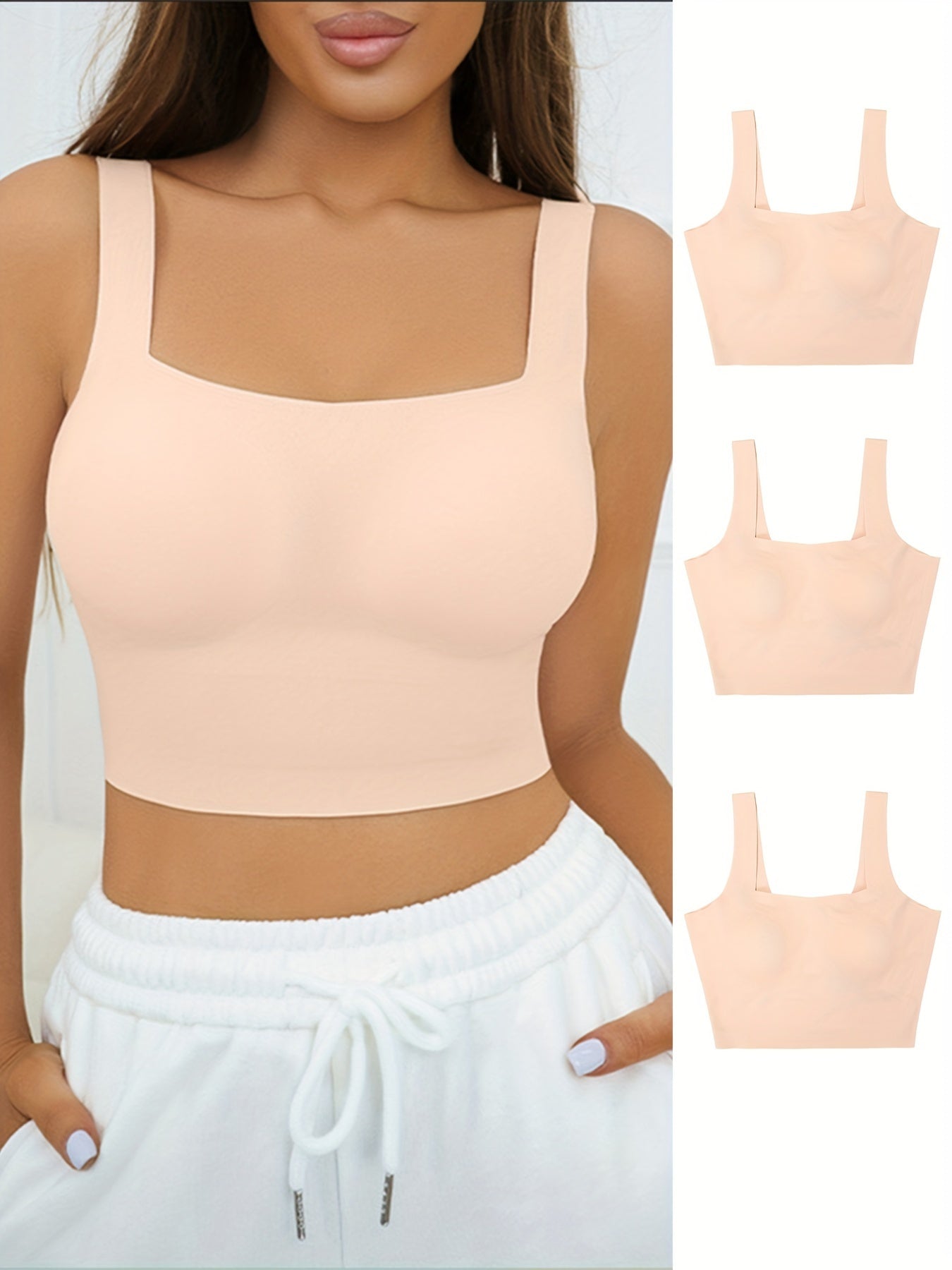 3pcs Seamless Solid Sports Bras Comfy Push Up Intimates Bra Women's Lingerie