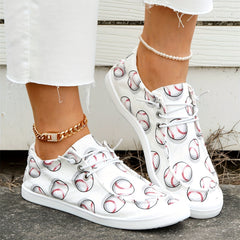 Baseball Print Canvas Shoes Women's Casual Lace Up Sneakers