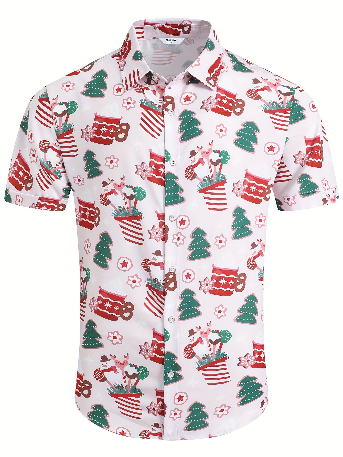 Christmas Elements Holiday Carnival Print Men's Casual Short Sleeve Shirt