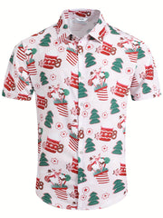 Christmas Elements Holiday Carnival Print Men's Casual Short Sleeve Shirt