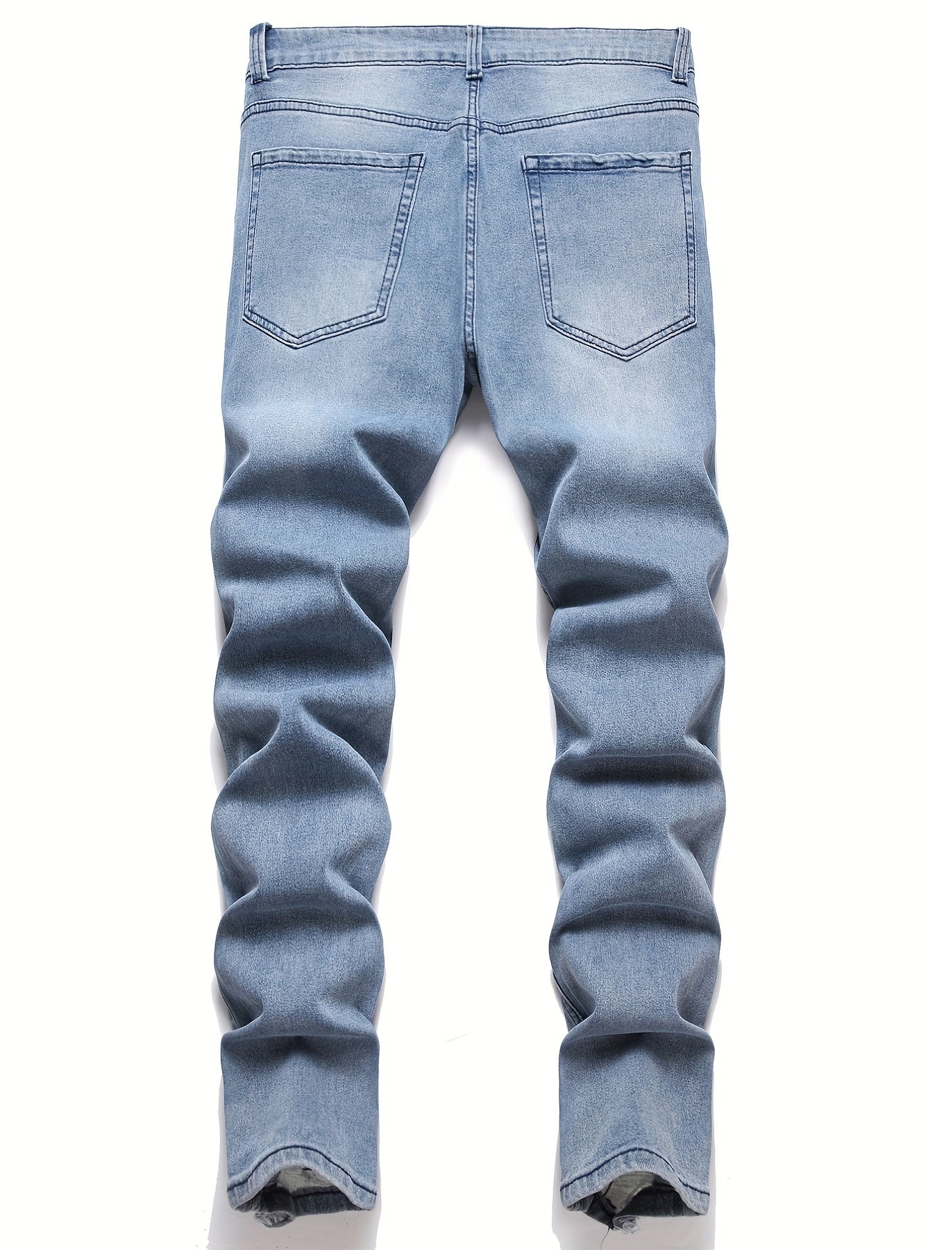 Slim Fit Ripped Cotton Jeans Men's Casual Street Style Distressed Denim Pants