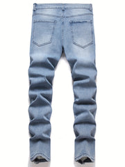 Slim Fit Ripped Cotton Jeans Men's Casual Street Style Distressed Denim Pants