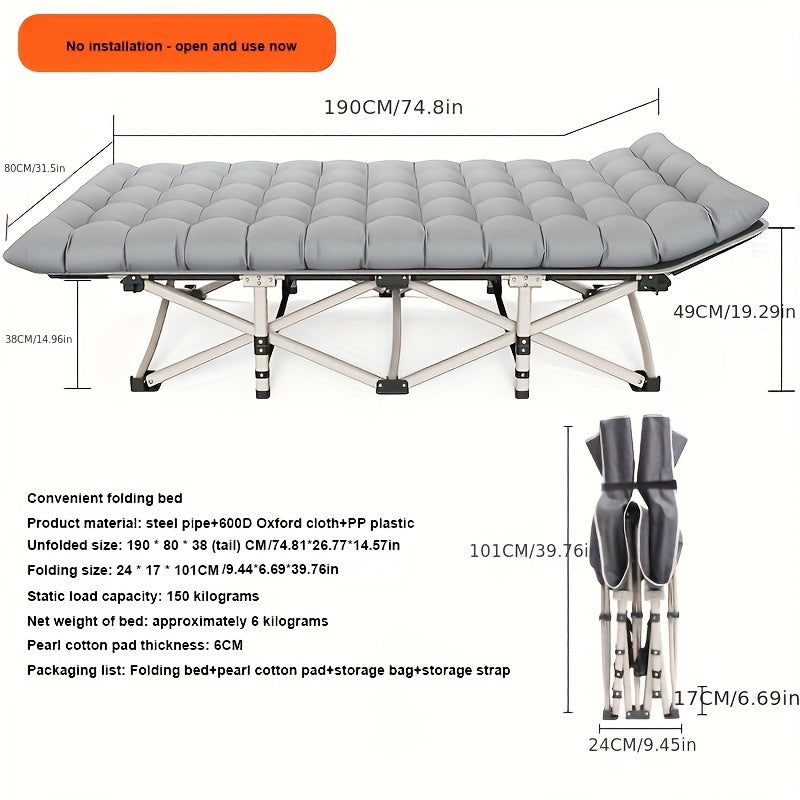 Portable Folding Bed with Carry Bag, Outdoor Camping Bed, Office Nap, Picnic