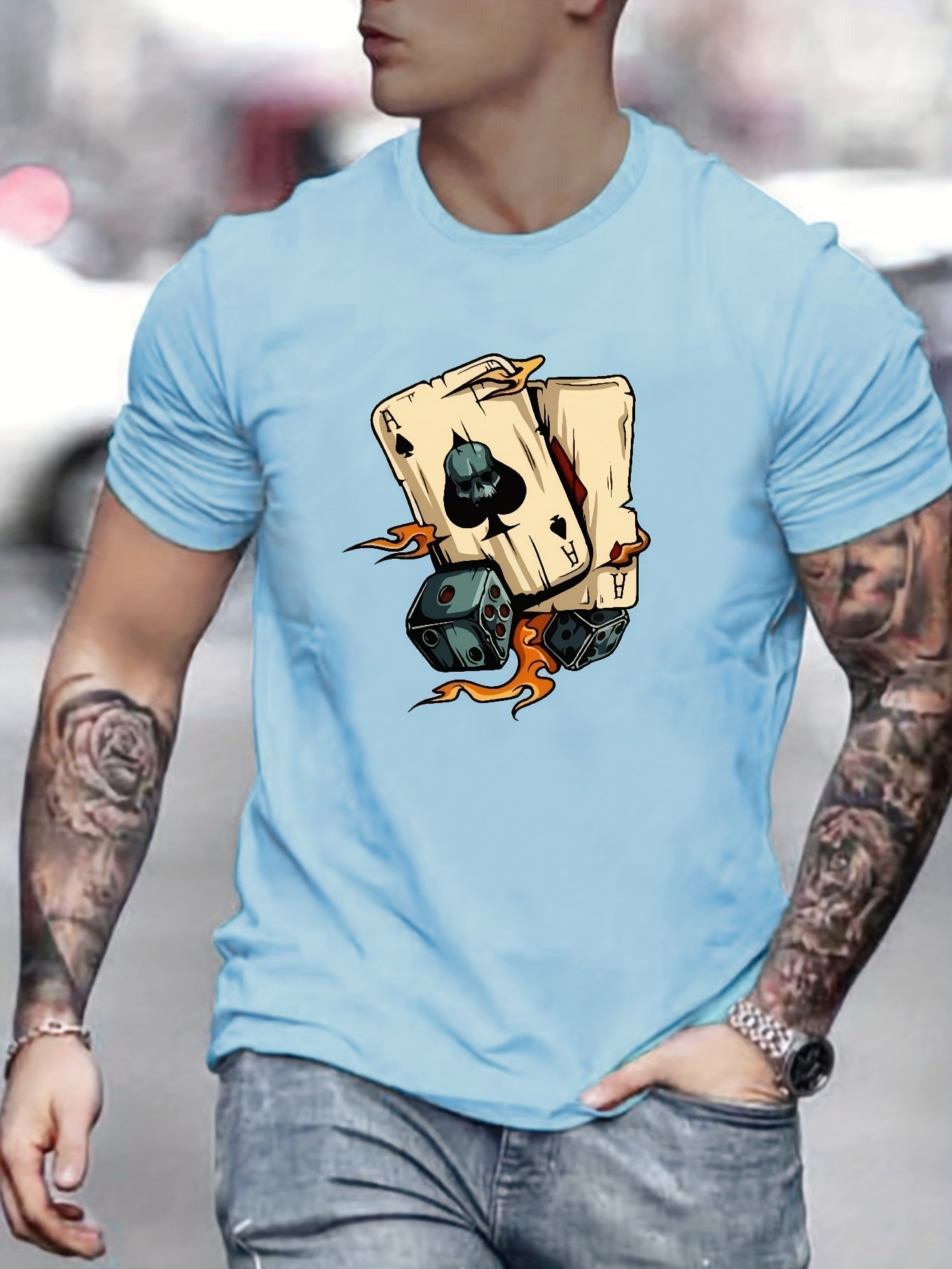 Poker Print Men's Graphic Crew Neck T shirt Casual Comfy Tees