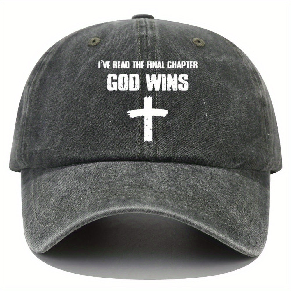GOD WINS Cross Baseball Cap Distressed Dad Hat