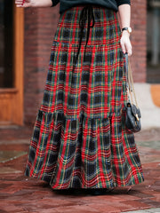 Plaid Print Drawstring Maxi Skirt