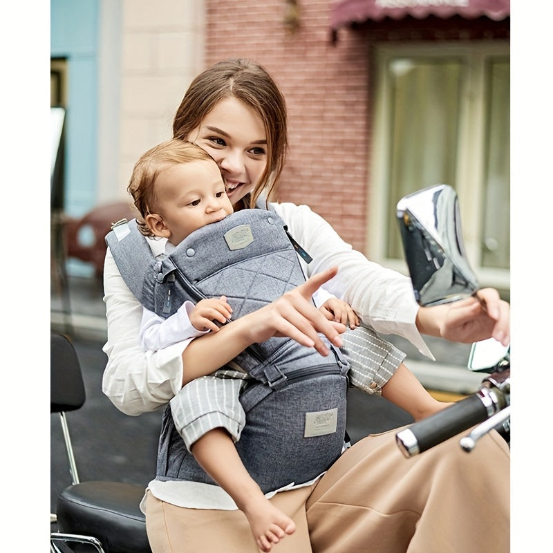Adjustable Baby Carrier with Support Strap and Storage Grey