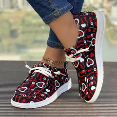 Women's Heart & Letter Pattern Boat Shoes Lightweight Slip on Flat Shoes
