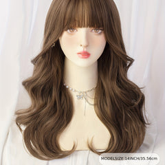 Shoulder Length Wavy Hair Wig with Bangs Curly Synthetic for Cosplay Party