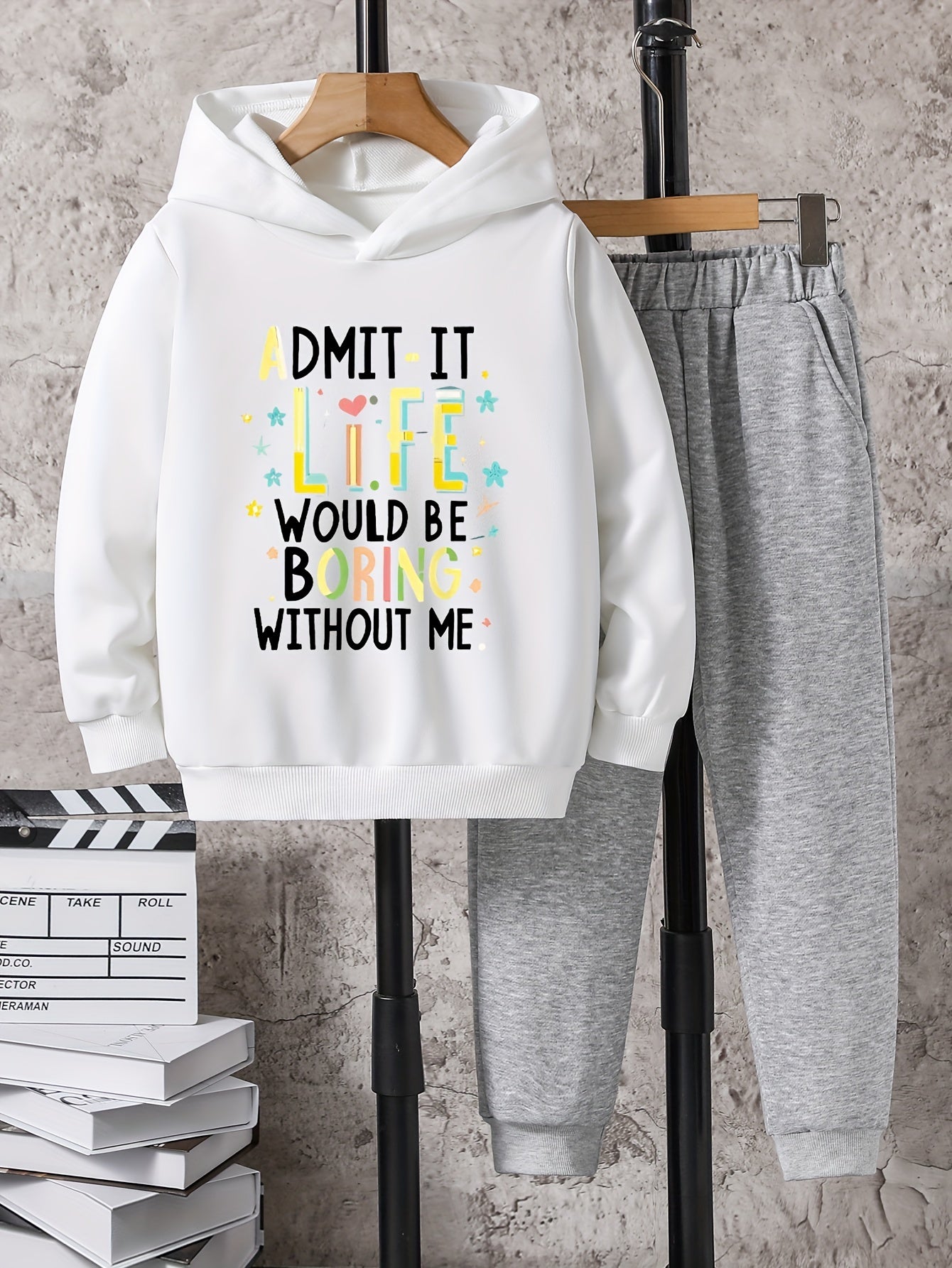 Boys Hoodie & Sweatpants Set, Letter Print, Casual, Long Sleeve, Loose Fit
