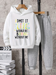 Boys Hoodie & Sweatpants Set, Letter Print, Casual, Long Sleeve, Loose Fit